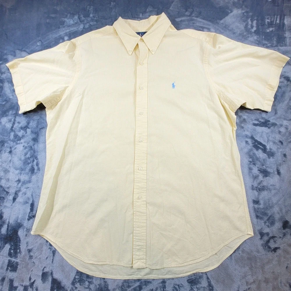 Polo Ralph Lauren Mens XL Yellow Gingham Seersucker S/S Button Down Shirt